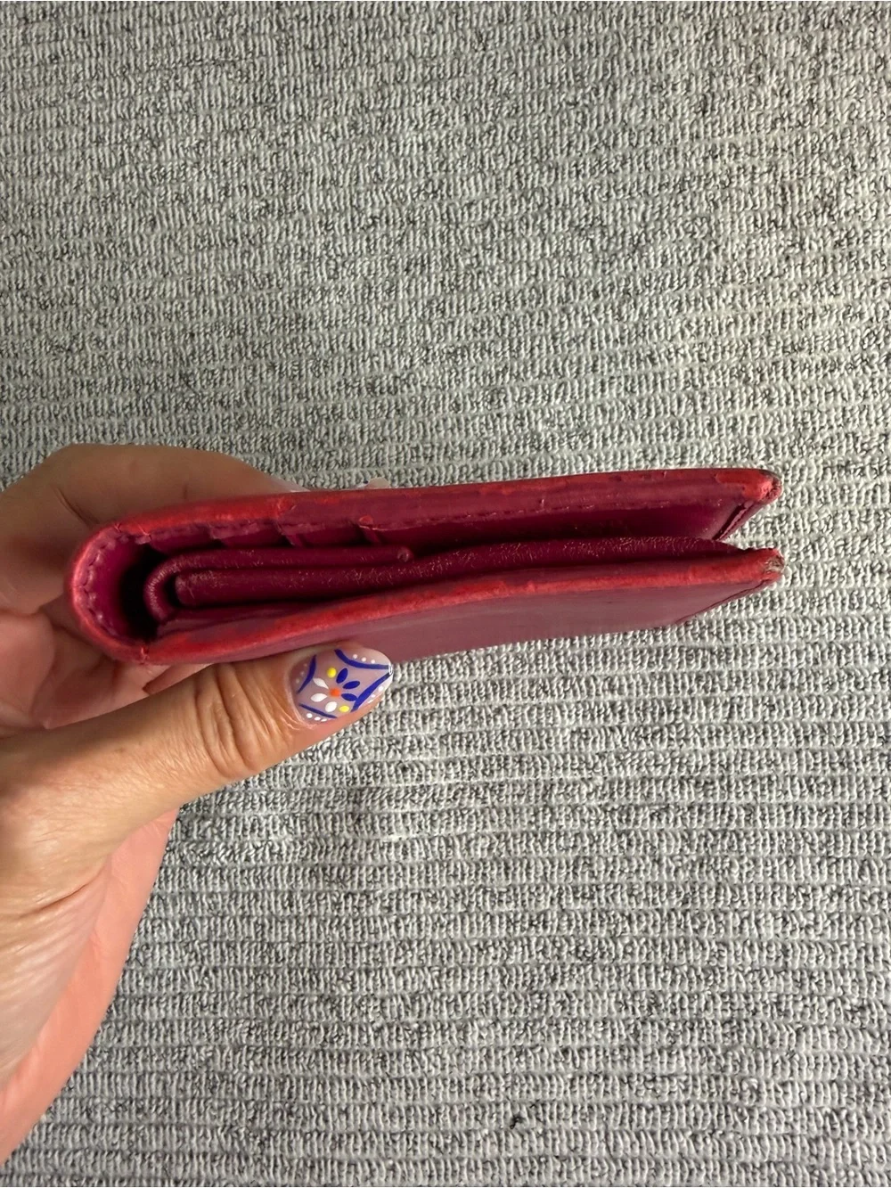 Authentic Prada Saffiano Leather Compact Wallet in deep red/berry/magenta color